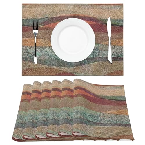 Placemats Set of 6, Southwest Arizona Travertine Sandstone Non Slip Heat Resistant Linen Cloth Place Mats, Turquoise Stripes Washable Holiday Party Dining Table Mat for Farmhouse Home Kitchen Decor