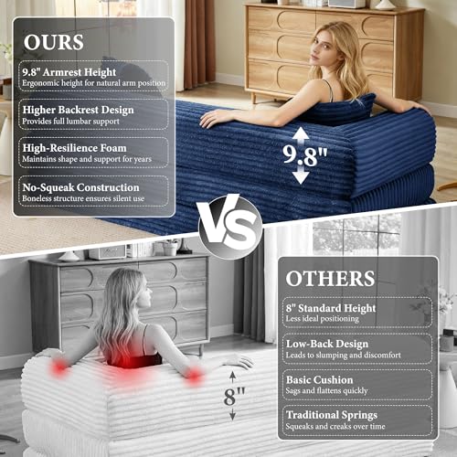 Image of Boneless Couch Futon Sofa Bed Sectional Couches for Living Room,Cloud Couch with Sleeper Sofa,Sofas for Living Room Oversized Corduroy Upholstered (Blue, 76 Inches (No Iron Frame))