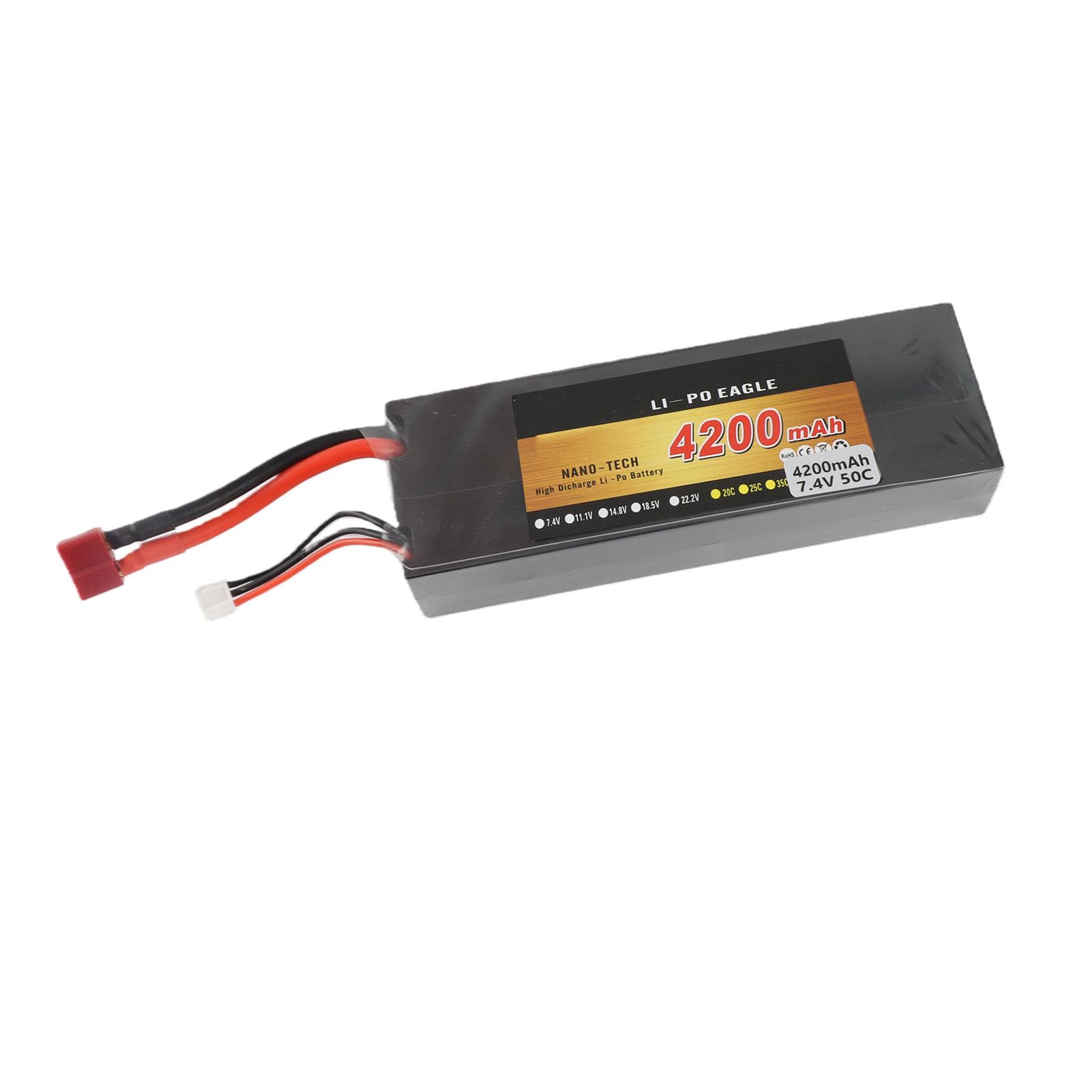 Batería de litio de 7,4 V, 4200 mAh, batería de coche RC con funda rígida ligera con protección contra sobrecarga, para coches y camiones RC 1/8 y 1/10