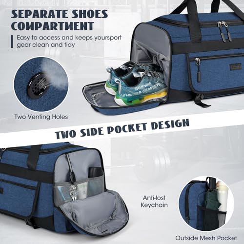 Image of IGOLUMON Gym Bag for Men 55L Sports Duffel Bags Gym Duffle Bag Women with Shoe Compartment & Wet Pocket Water Resistant Travel Duffel Bag Lightweight Weekender Overnight Bag Blue