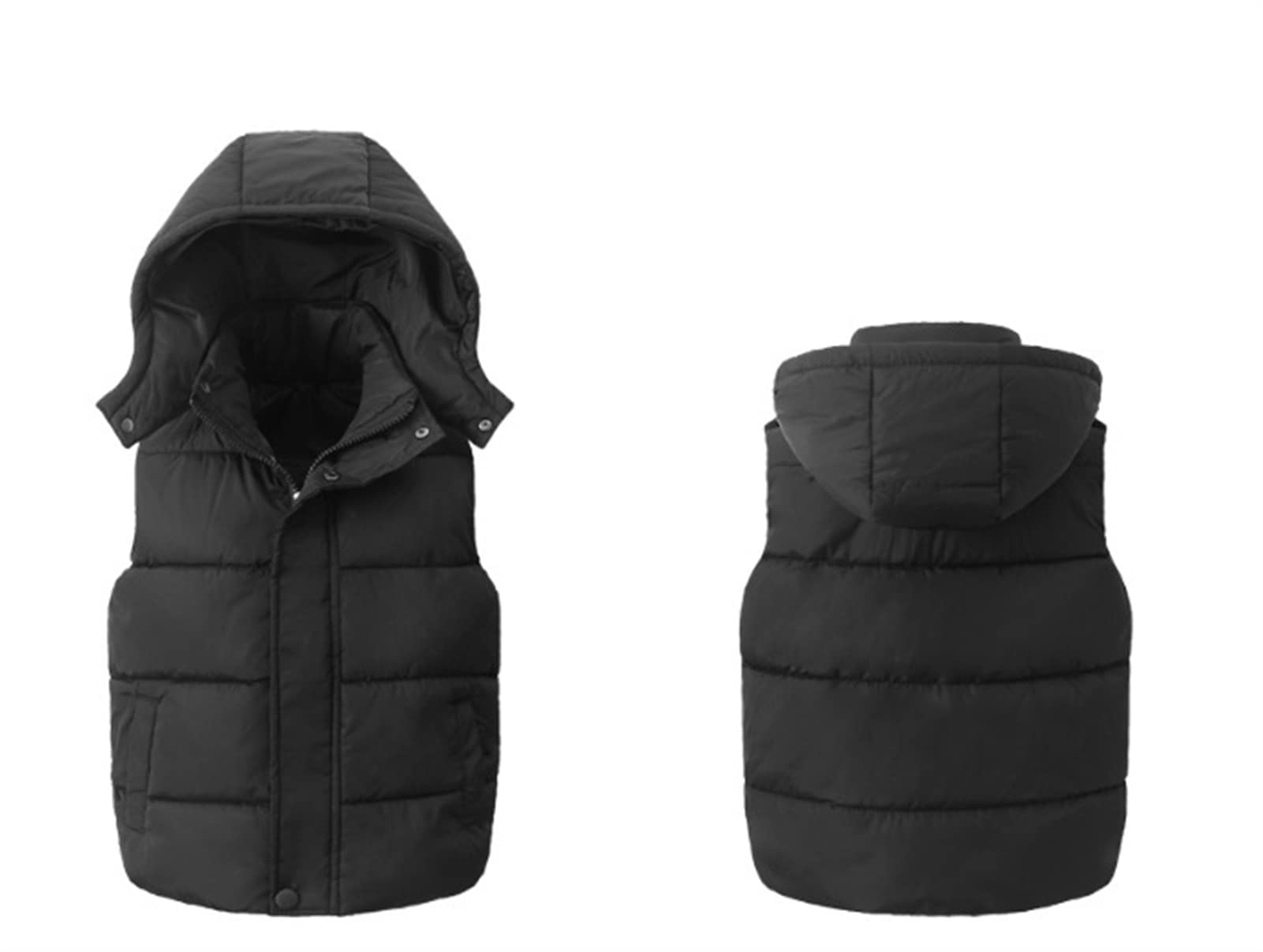 Gilet senza maniche con cappuccio leggero e caldo per ragazzi e ragazze, Piumino senza maniche autunno inverno antivento, Nero, 13-15 anni