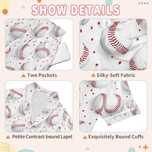 Baseballs Pajamas Summer 2 Piece Lounge Set Satin Silk Sleepwear Pjs for 5-14 Years3