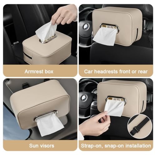 Image of STHIRA Car Headrest Tissue Paper Box Headrest Mount PU Zipper Tissue Paper Holder Dispenser Case for Napkin Wipes Car Tissue Box Car Upholstery 19x13x6cm