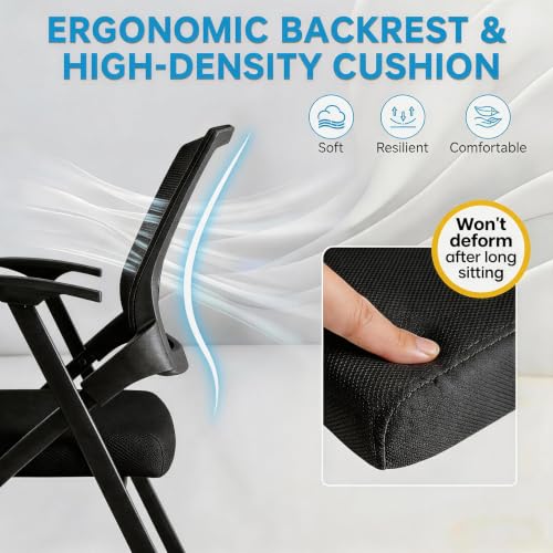 Image of Folding Training Chairs with Desk Attached, Office Meeting Chair with Writing Tablet & Cup Holder, Space-Saving Nesting Stackable Chairs with wheel for Conference Room,Seminar, Classroom Chair,Black∰w