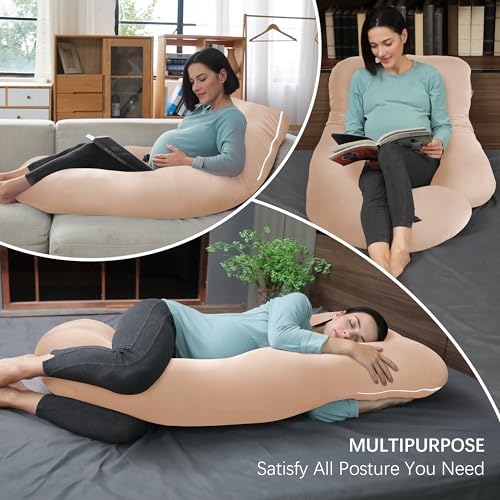 Image of MOON PARK Pregnancy Pillows for Sleeping - U Shaped Full Body Maternity Pillow with Removable Cover - Support for Back, Legs, Belly, HIPS - 65 Inch - Brown - Cooling Cover