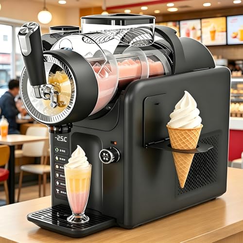 XNZJHPP Máquina de granizados de 185 W - Máquina para Bebidas heladas 5 en 1, máquina de Helado Suave de 2000 ml, autolimpieza, enfriamiento rápido, Dispositivo Comercial (Black)