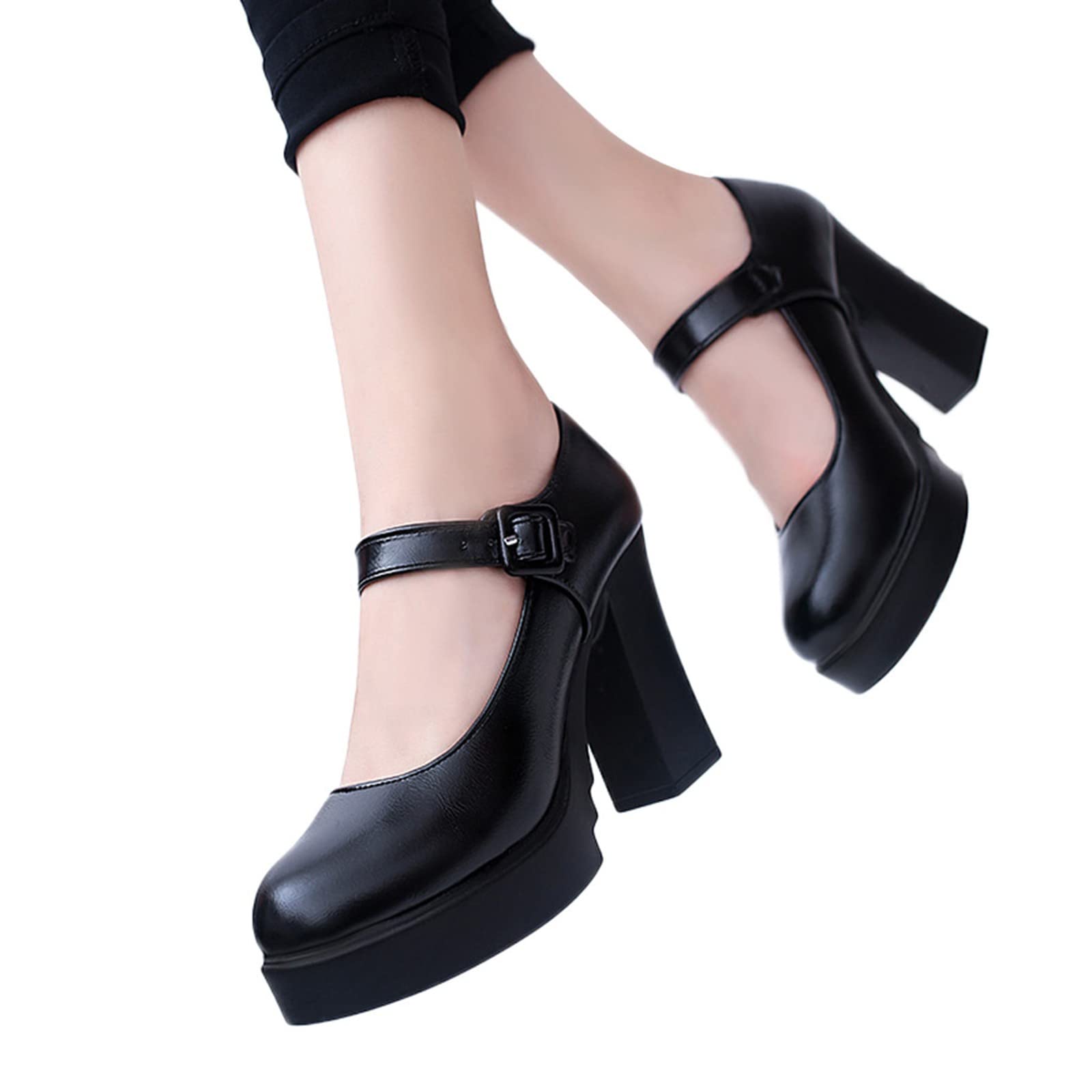 Mary Jane Chaussures à talon bloc pour femme Escarpins avec lanières élégantes talons hauts Bout rond Chaussures hautes Chaussures à boucle Escarpins à lanières en cuir verni Chaussures de mariée
