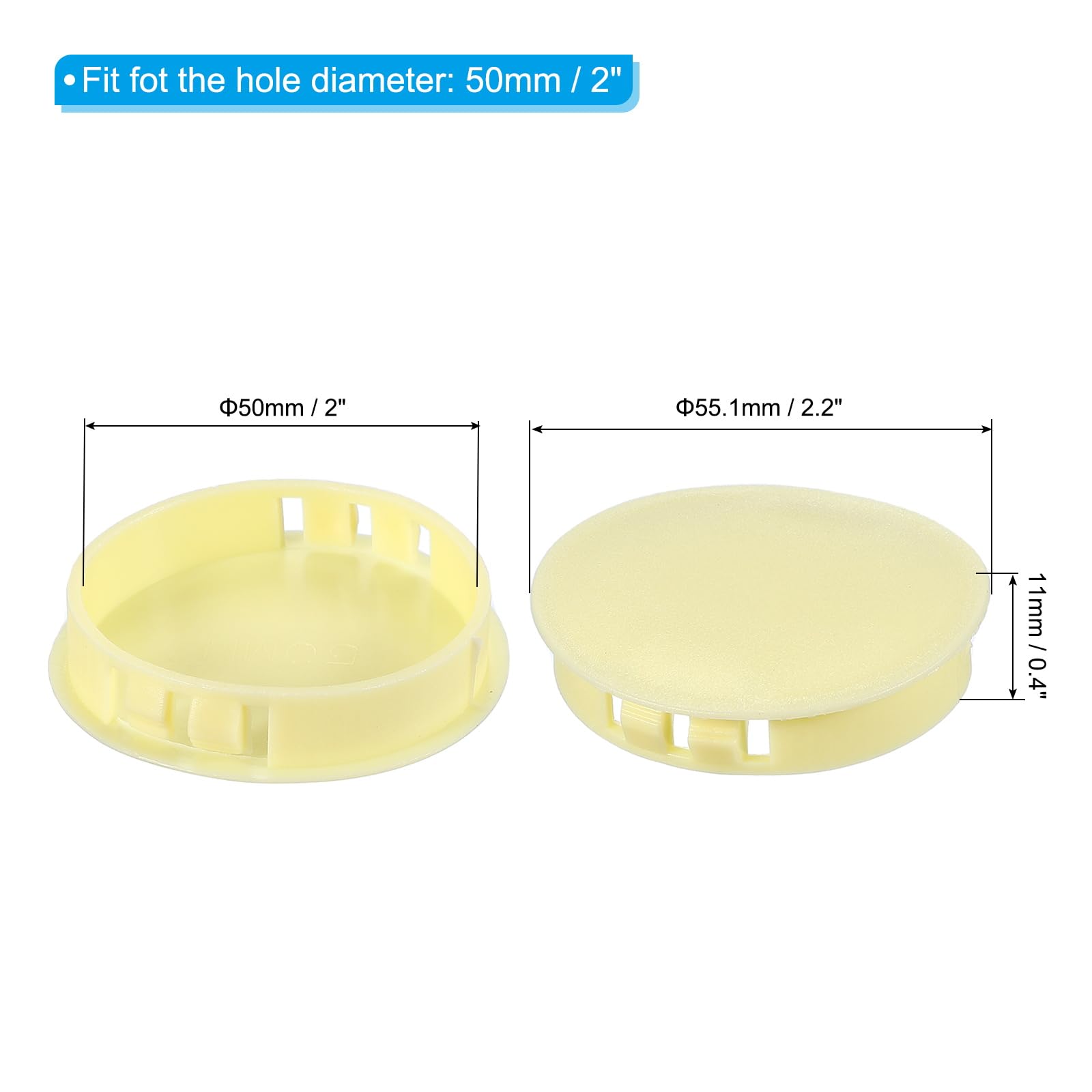 PATIKIL 2"/50mm Plastic Hole Plugs, 20Pcs Flush Type Round Hole Plugs Cover Snap in Locking Hole Tube for Table Kitchen Cabinet Furniture, Pale Yellow - Image 2