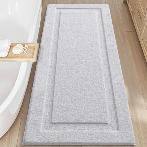 LUMI Ultra Soft Bathroom Rugs Non Slip with Rubber Backing, Absorbent Washable Bath Mat Quick Dry, Upgraded Premium Microfiber Plush Carpet for Bathtub and Shower Floor, White, 24x60