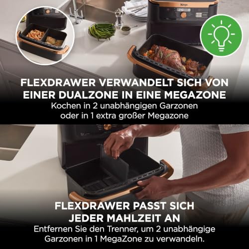 Ninja Foodi FlexDrawer Heißluftfritteuse, 10,4 L, Dual Zone, Schwarz/Kupfer – Ansicht 2
