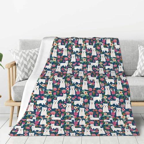 SDFHU Weiße Hunde- und Blumendecke
