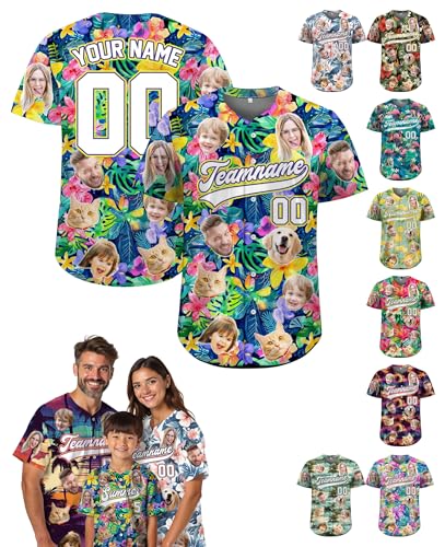 Custom Baseball Jersey – Personalized Name, Number & Logo, Hawaiian Jersey Holiday with Face for Men, Women, Youth, Toddlers