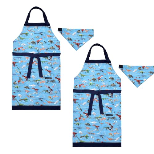 COLORFUL CANDY STYLE 子どもエプロン (130〜160cm) 恐竜ワールド 2枚セット 男の子 かっこいい 子供用 子供 こども エプロン 三角巾 セット ゴム キッズエプロン おしゃれ 幼児 小学生 かわいい 小学校 N1254332