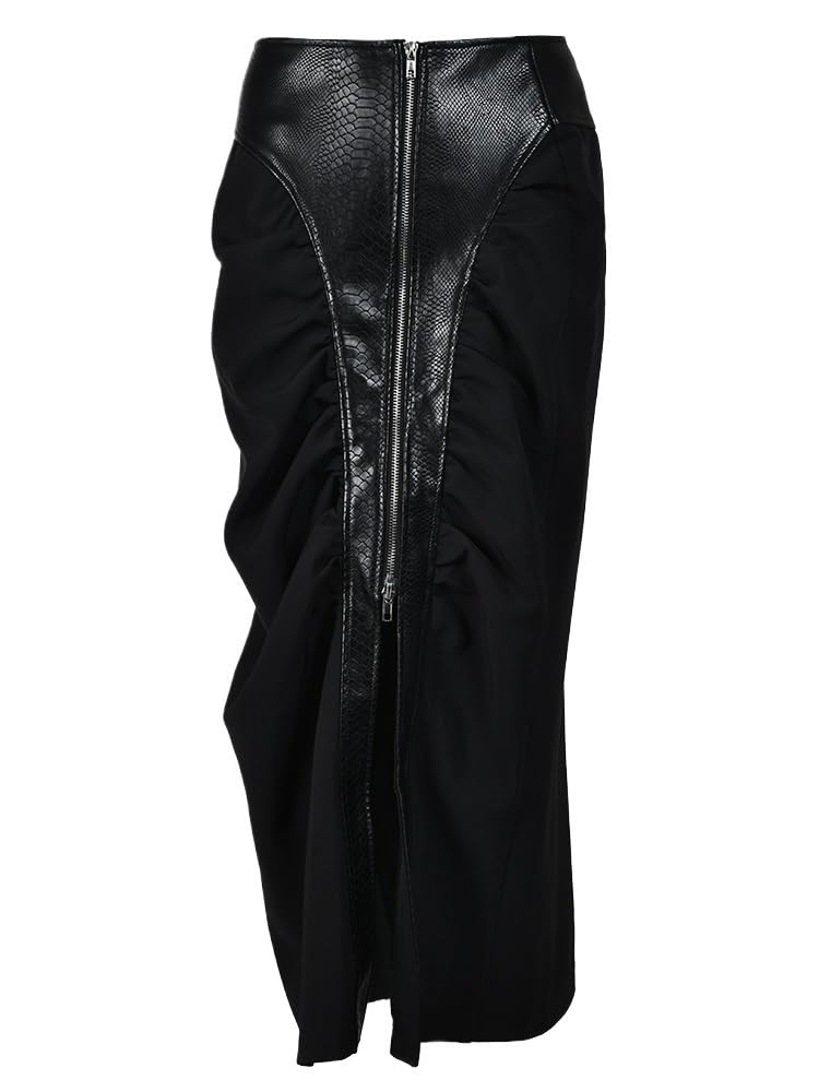 Falda Cuero Mujer Falda de Medio Cuerpo Plisada Irregular Cuero PU Negro Cintura Alta for Mujer Moda Primavera otoño