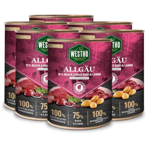 WESTHO Nassfutter Allgäu Adult Senioren (6 x 800 g) | 75% Black-Angus-Rind und Lamm | Getreidefrei|â€¦ – Miniatur