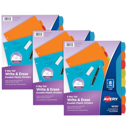 Avery Big Tab Write & Erase Durable Plastic Dividers, 8-Tab Set, ...