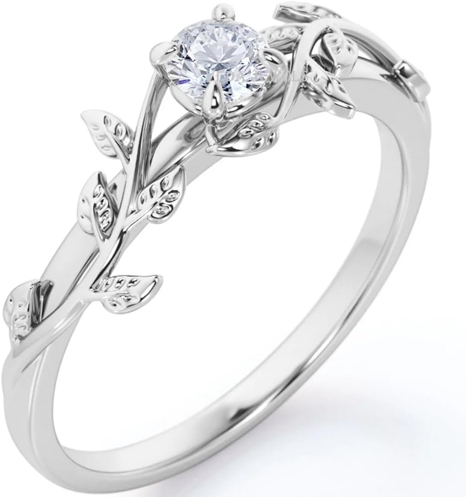 0.5 Carat Solitaire Bezel Round Shaped CZ Diamond Tree Leaf Design Infinity Engagement Ring in 925 Sterling Silver