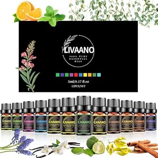 LIVAANO 100% Natural Essential Oils -12, Diffuser Oil - Essential Oil Set - Fragrance Oil - Lavender, Peppermint, Eucalyptus, Tea Tree, Cinnamon,