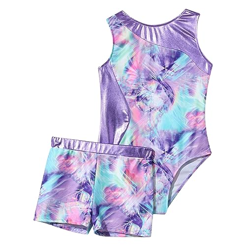 Moily Kids Girls 2 Piece Athletic Outfit Gymnastics Dance Leotard with Booty Shorts Tracksuit Swimwear3