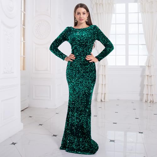 Image of Velvet Sequin Formal Evening Party Dress Sweatheart Bodycon Long Sleeve Maxi Gown