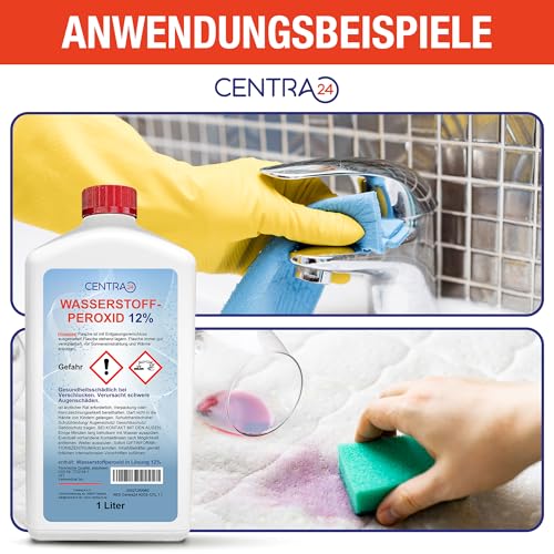 Centra24 Wasserstoffperoxid 12%, 1 Liter, Immer Frisch, technisch, Oxydator im Teich, Aquarium, Reinigung, Bleichen, Beizen, stabilisiert