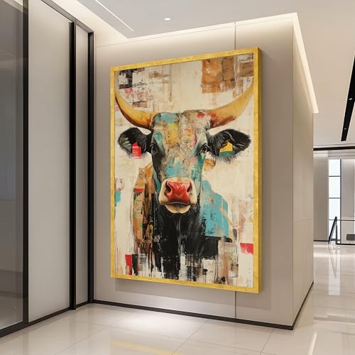 Tableau sur toile taureau abstrait impression haute définition rustique