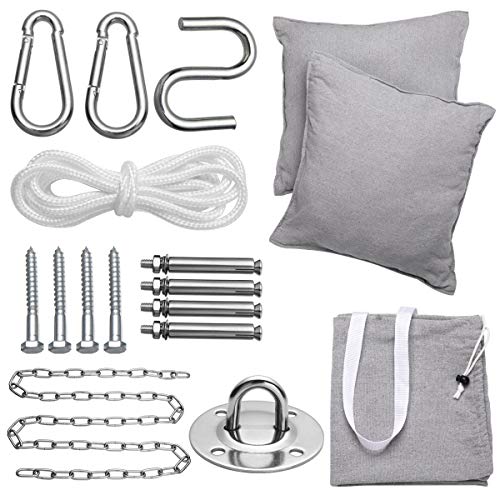 Y- STOP Hammock Chair Hanging Rope Swing-Max 330 Lbs-2 Cushions Included-Large Macrame Hanging Chair with Pocket- Quality Cotton Weave for Superior Comfort,Durability (Light Grey)