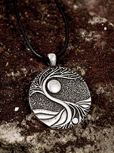 HAQUIL Tree of Life Necklace, Vintage Antique Tree of Life Moon Pendant, Faux Leather Cord, Vintage Jewelry Gift for Women2