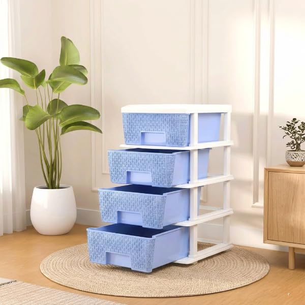 Image of Plastic Modular Drawer Storage Chest Of Drawers Organizer Storage Box, Large Stomo Racks For Multipurpose Anti-slip Shoes Organizers (Blue, 4 Layer)