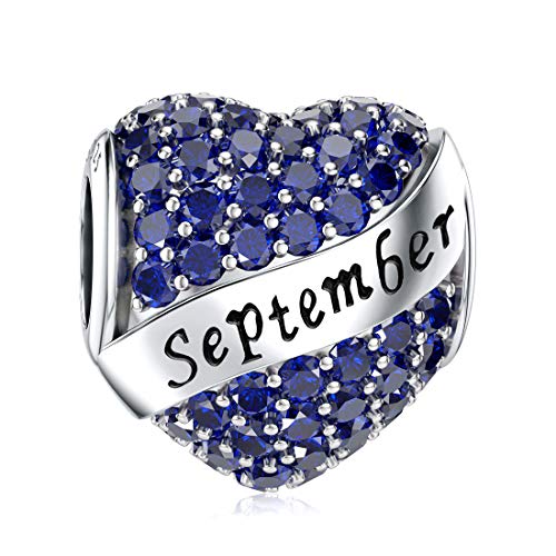 DALARAN Birthstone Charms for Charms Bracelet 925 Sterling Silver Heart Bead Happy Birthday Charms for Women