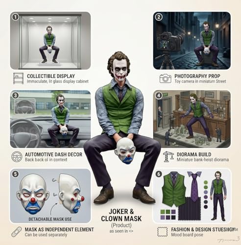 Image of Joker Dashboard Figurine for Car 11 cm with Mask | Joker Car Accessories Doll Model | Anti-Slip Base Interior Decoration | Collectible Joker Action Figure Ornament Gift for Fans