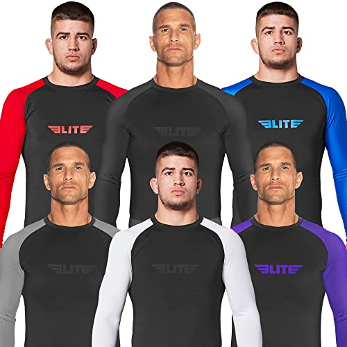 Elite Sports New Item Full Long Sleeve Compression, Mma, Bjj, No Gi, Cross Training Rash Guard, Large, White