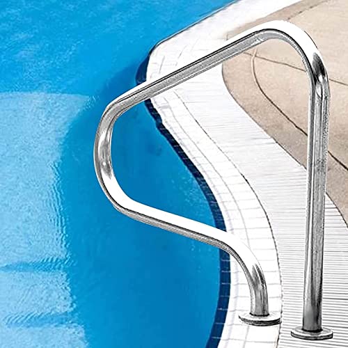 Sturdy Pool Safety Handrails Swimming Pool Handrail Quick Mount Base,Stainless Steel Pool Hand Rail,Inground Pools Handrails, Easy Mount Hand Grab Rail(Size:31×31×11in,Silver)