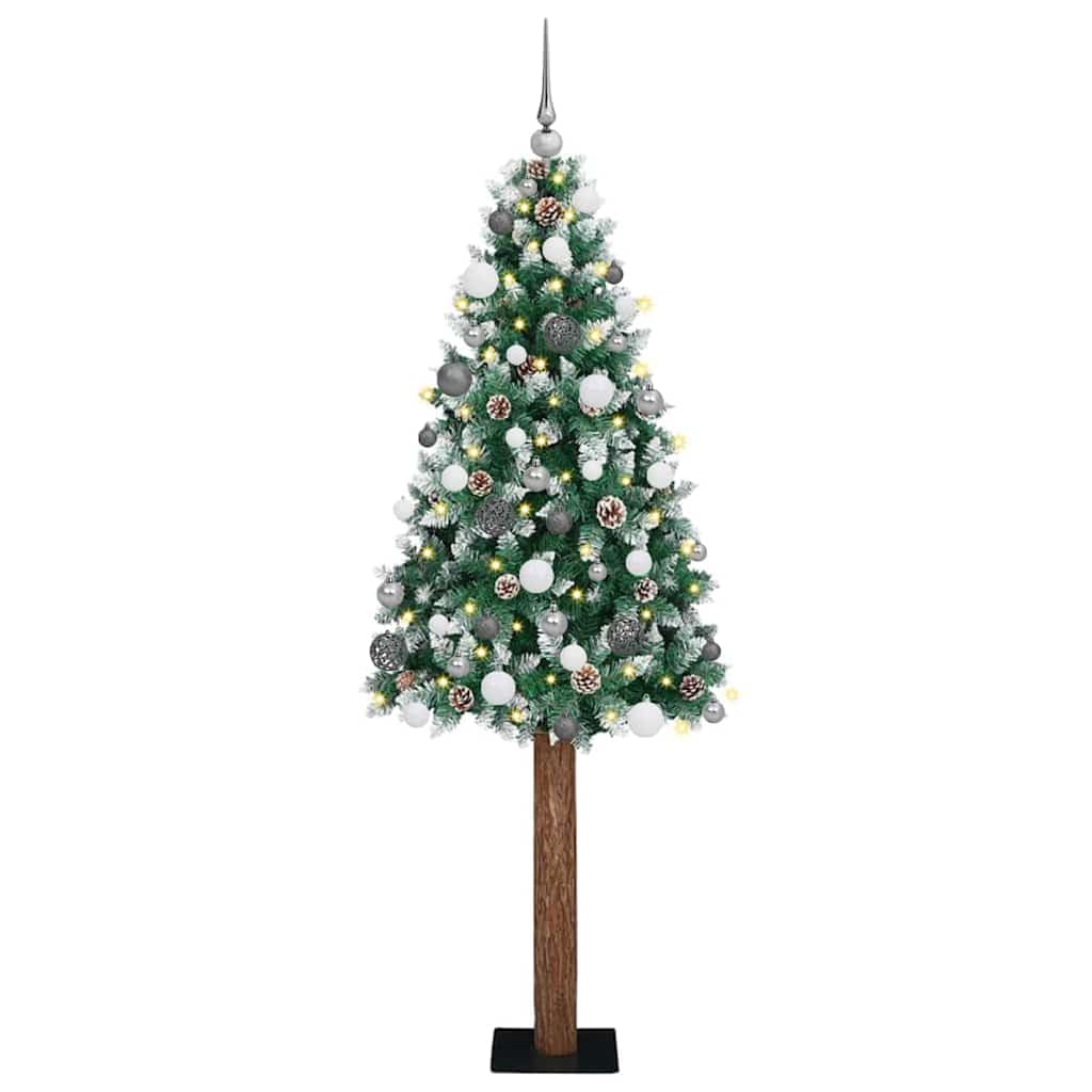 Smukła choinka, 180 cm, 300 diod LED o barwie ciepłej bieli, zielony/biały, PCW, metalowy stojak, do użytku wewnątrz i na zewnątrz, świąteczna dekoracja