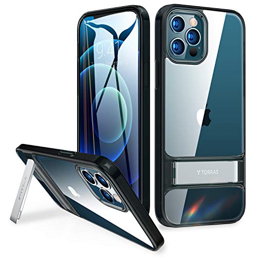 TORRAS MoonClimber for iPhone 12 Pro Max Case, [3 Stand Ways][Non-Yellowing & Military Grade Shockproof] Protective Slim Hard Clear Phone Case with Stand 6.7'' 2020, Black