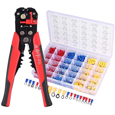 EYPINS Crimping Tool Automatic Wire Stripper, Professional Wire Stripping Tool Set with 10-24AWG 3-in-1 Compound Self-Adjustable Wire Ratcheting Cable Stripper Plier & 11 Types 500 PCS Crimp Terminals Cover