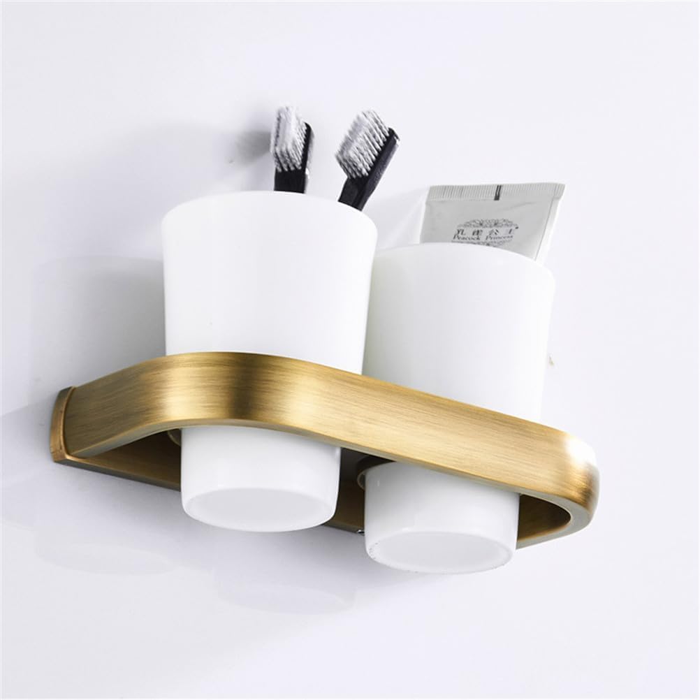 Soporte para cepillo de dientes montado en la pared con vasos de cerámica, vaso doble para cepillo de dientes para baño, accesorios de baño de estilo antiguo