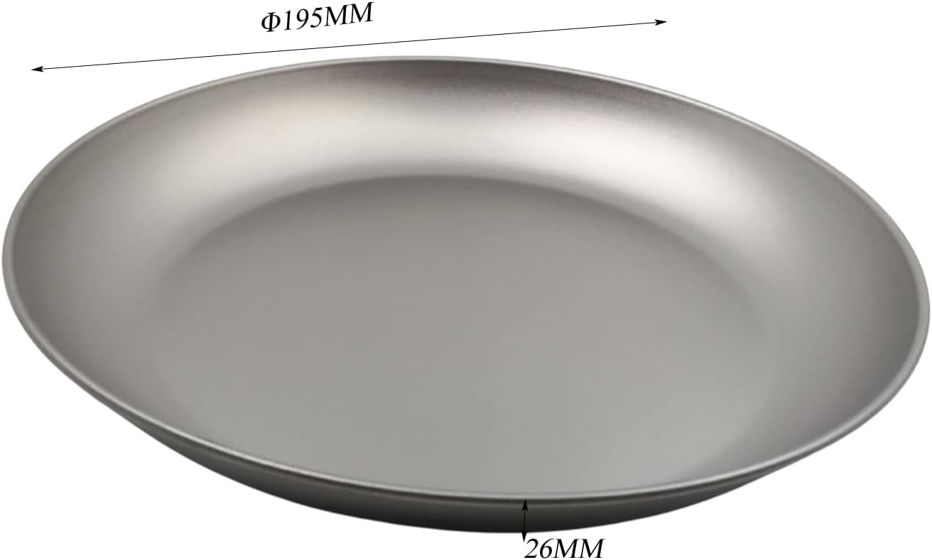 RISON-Titanium Titan Campingbesteck Set, 4 Stück Titan Camping Teller mit Gabel-Löffel-messer Kombi Reisebesteck, Tragbar Ti-Kochgeschirr Platten Servierplatten, Outdoor Besteck für Picknick