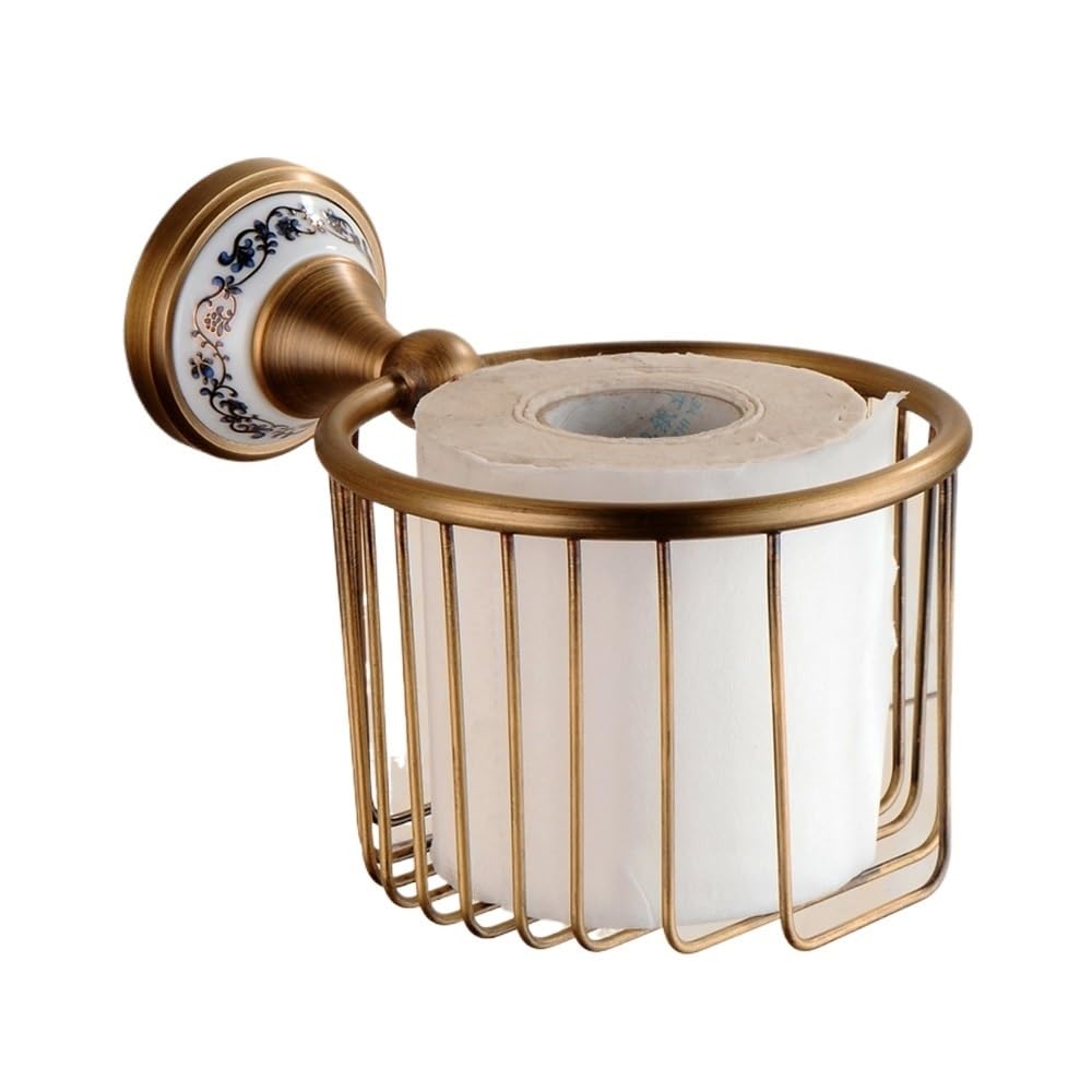 HAOXUELI Brass Antique Bathroom Hardware Towel Bar Hook Paper Soap Holder Bath Shelf Set(Paper roll Holder)