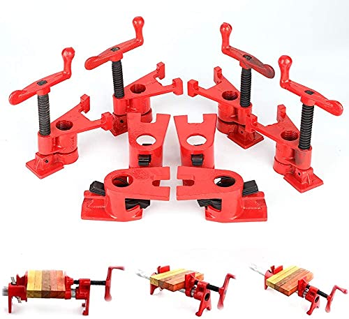 Wood Gluing Clamp, 4 Set 3/4’’ Wood Gluing Pipe Clamp Set Heavy Duty Cast Iron Quick Release Pipe Clamps Set with Wide Base for Woodworking