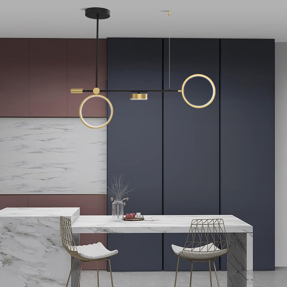 Lampadario lineare a LED dimmerabile della metà del secolo per sala da pranzo sopra il tavolo Lampada a sospensione a sospensione a lunga striscia in oro nero Minimalismo Anello luminoso a soffitto