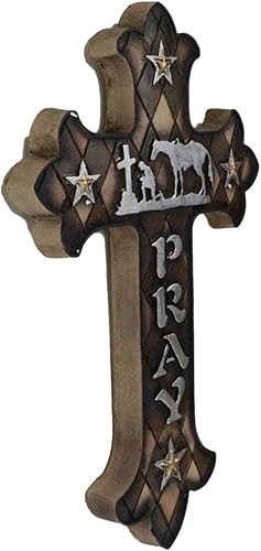 Miniatura 4 de Ebros Gift Occidental arrodillado vaquero con caballo en oración solemne al pie de la cruz orar flor de lis pared cruz placa inspiradora decoración