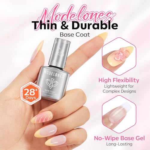 Image of modelones Gel Top Coat and Base Gel Polish, 3 PCS Clear Glossy and Chrome Proof Matte Top Coat No Wipe, Base Coat Nail Polish Upgrade Formula Pro Manicure Essential Kit Gift for Women Girls Starter