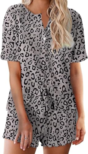Image of Ekouaer Pajamas Set for Women Short Sleeve Lounge Set 2 Piece Loungewear PJs Soft Cute Lightweight Sleepwear