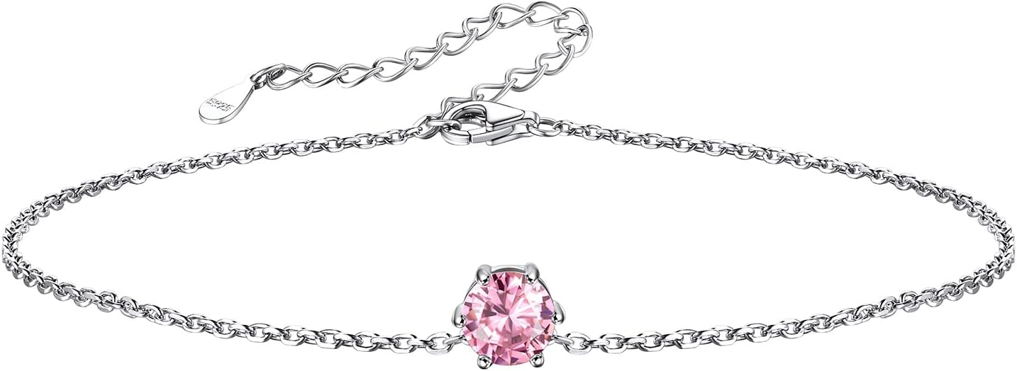 Silvora 925 Sterling Silver Anklets for Women, Dainty Round Birthstone Ankle Beach Summer Anklet, 8.7-10.7 Inch Adjustable Anklet for Women