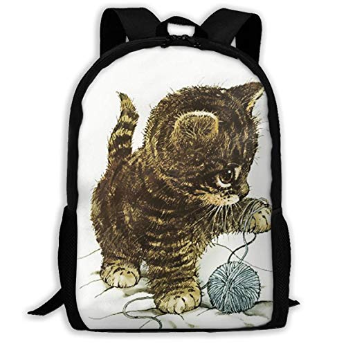 Wobuzhidaoshamingzi Mochila Escolar Lindo bebé Gato Jugando con una Bola de Hilo Bolsa