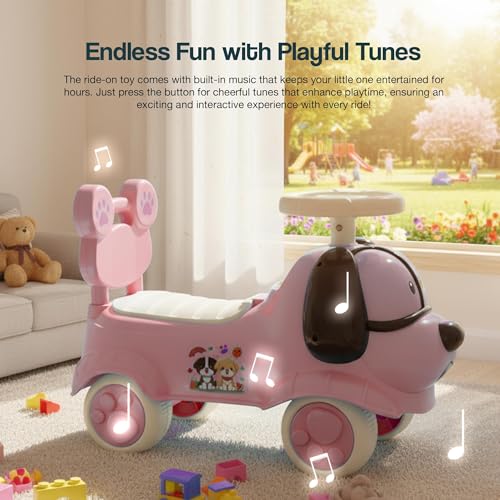 Image of Scooby Ride on Cars for Kids | Portable Baby Push Ride-ons with Music & Toy Storage | Indoor Kids Car with Lights & Safety Backrest | Outdoor Rider Cars for Kid 1 to 3 Years (Pink)