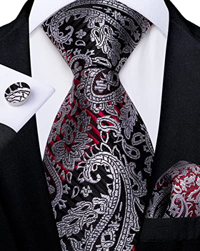 Image of DiBanGu Mens Zipper Ties Silk Adjustable Necktie Pocket Square | Paisley /Striped Pattern,Pre-tied Gift Tie Sets,Jacquard Woven,Pocket Square Cufflinks,Great for Formal & Business Wedding