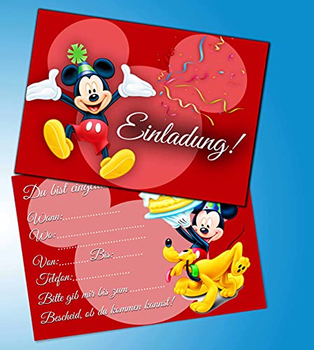 Einladungskarten 10er Set + 10 Umschläge Kindergeburtstag kompatibel mit Mickey Maus, Format DIN A6 (Postkarte 148 x 105 mm), 0003