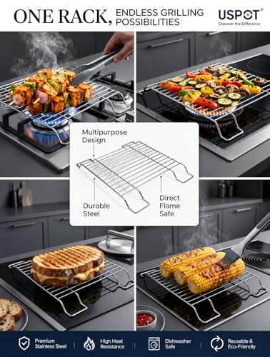 Image of USPOT Grill Jali for Induction & Gas Stove Stainless Steel Heat Diffuser - Universal Cooktop Infrared Grill Stand - Heavy-Duty Heat Diffuser Plate for Roti, Chapati & BBQ